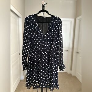 Women’s Divided By H&M Navy & White Polka Dot Sheer Long Sleeve Dress Size 14